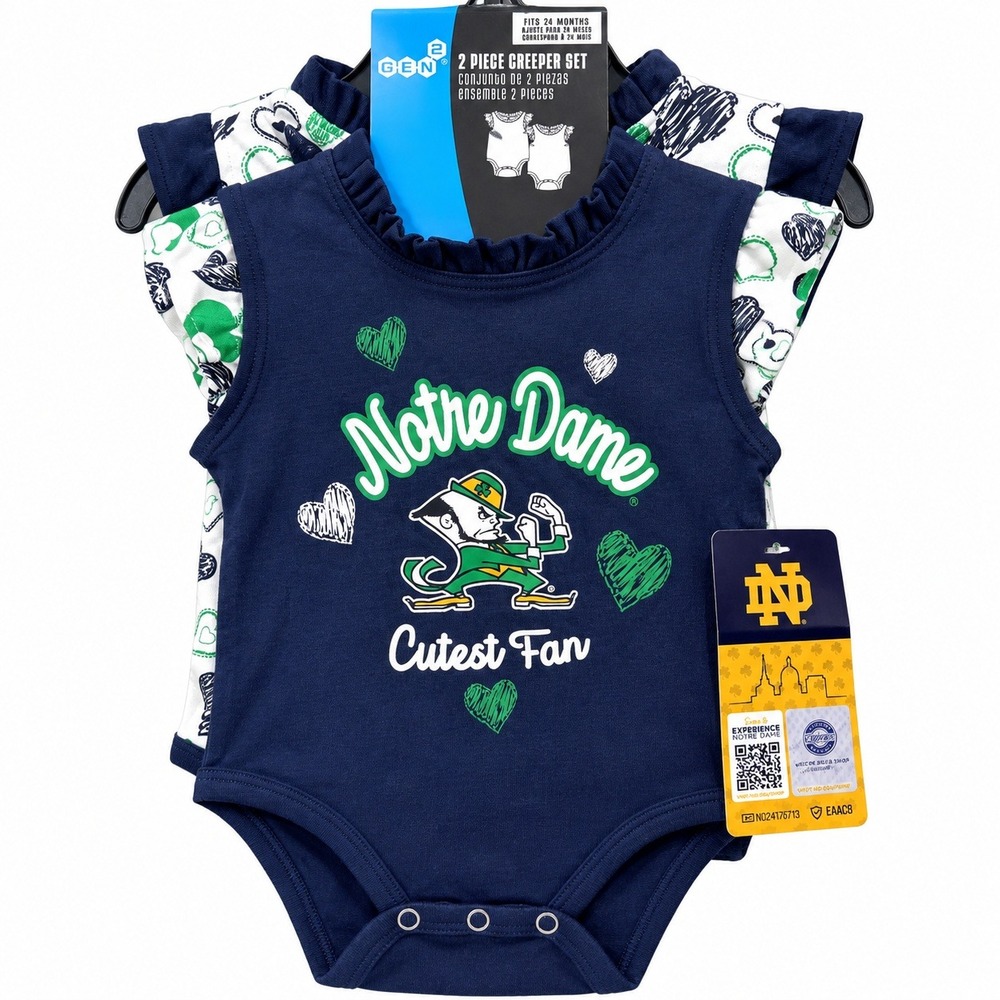 Gen2 Creeper Set Toddler Size 24M Navy White NWT Notre Dame 2 Piece Bodysuit